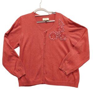 Sonoma Womens XL Dusky Rose Embroidered Scoop Neck Cardigan Sweater Feminine